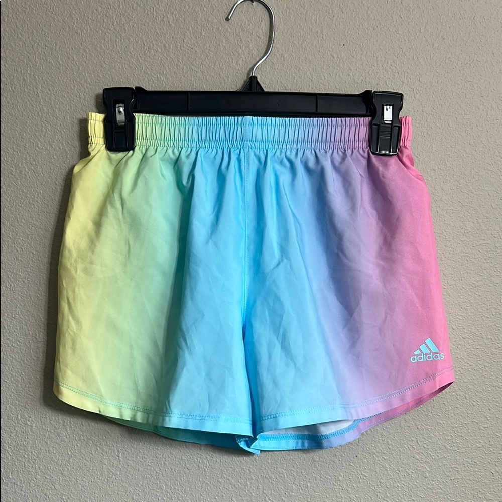 Adidas blue, pink, yellow and green Athletic Shorts GIRLS SIZE LARGE (14)